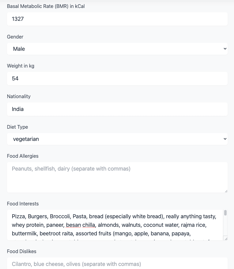 Personalized meal preferences